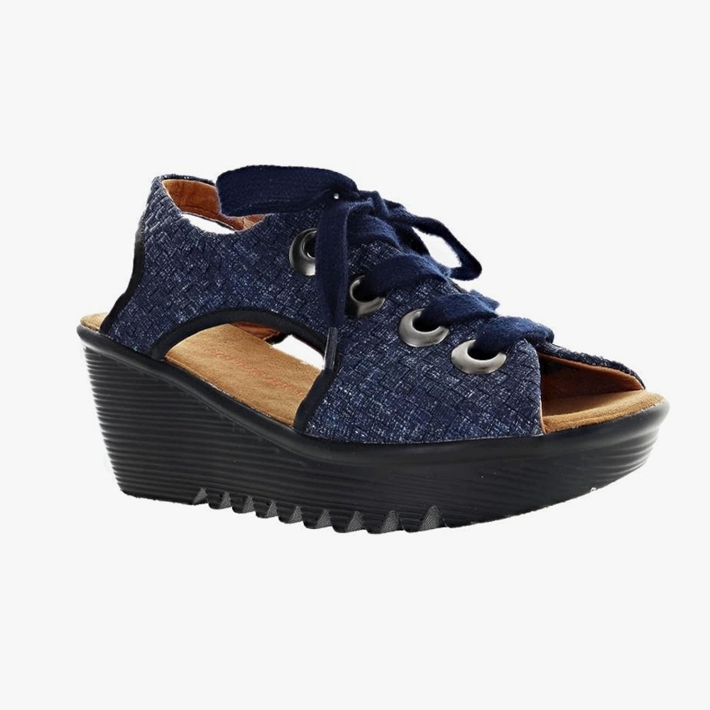 NEW Bernie Mev Marcelo Navy Blue Jean Lace Up Wedge Sandals Size EU 41 US 10
